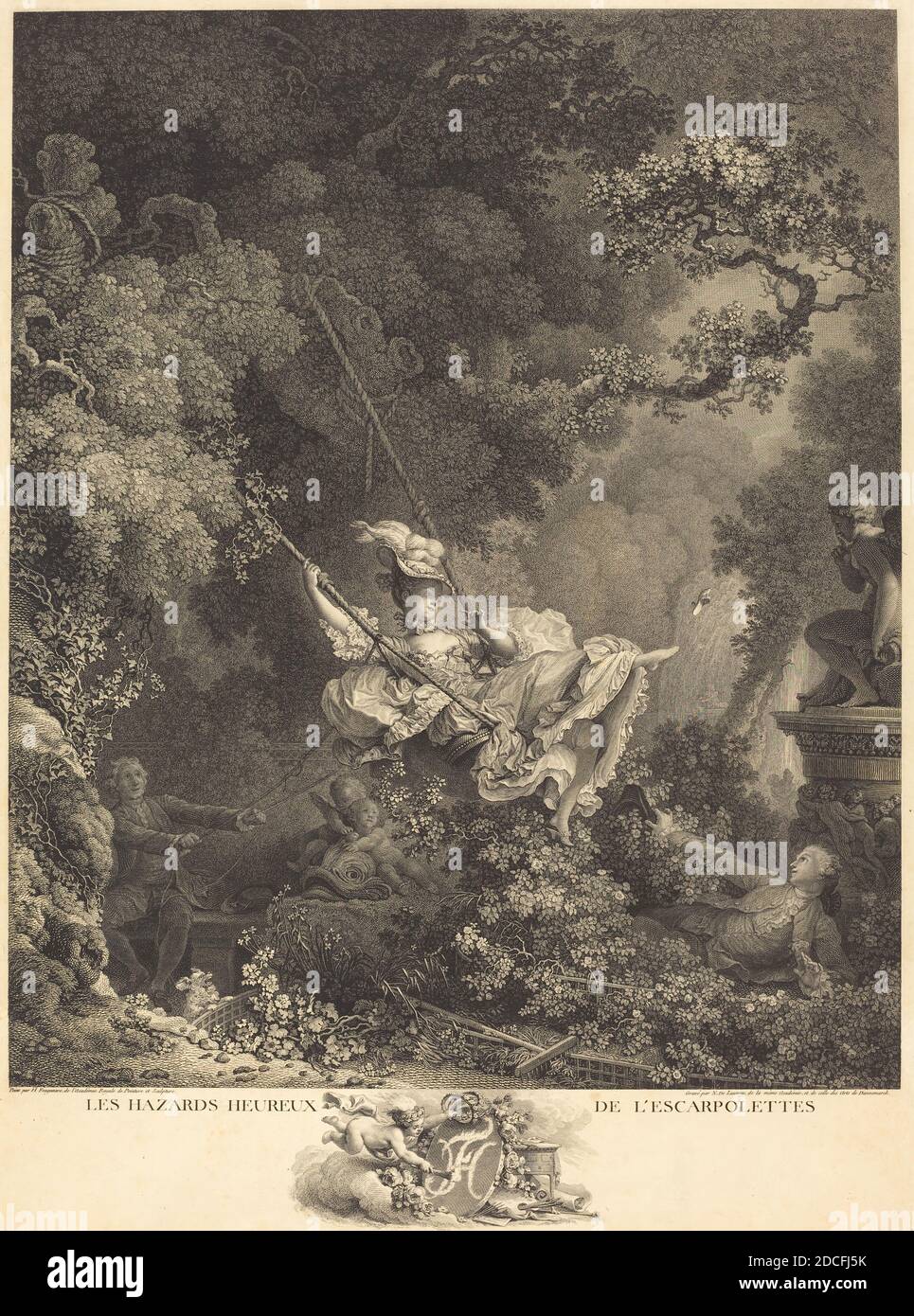 Nicolas Delaunay, (artist), French, 1739 - 1792, Jean Honoré Fragonard, (artist after), French, 1732 - 1806, Les Hazards heureux de l'Escarpolette, probably 1782, etching and engraving Stock Photo