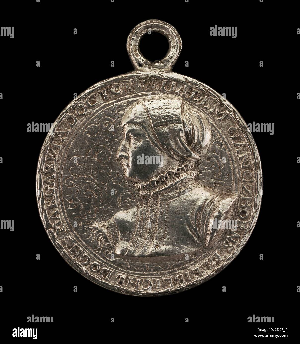 Joachim Deschler, (artist), German, c. 1500 - 1571, Margarethe Ganzhorn Balbus, Wife of Johann Balbus, 1565, silver/With ring, overall (height with suspension loop): 4.75 cm (1 7/8 in.), overall (diameter without loop): 3.94 cm (1 9/16 in.), gross weight: 31.15 gr (0.069 lb.), axis: 12:00 Stock Photo