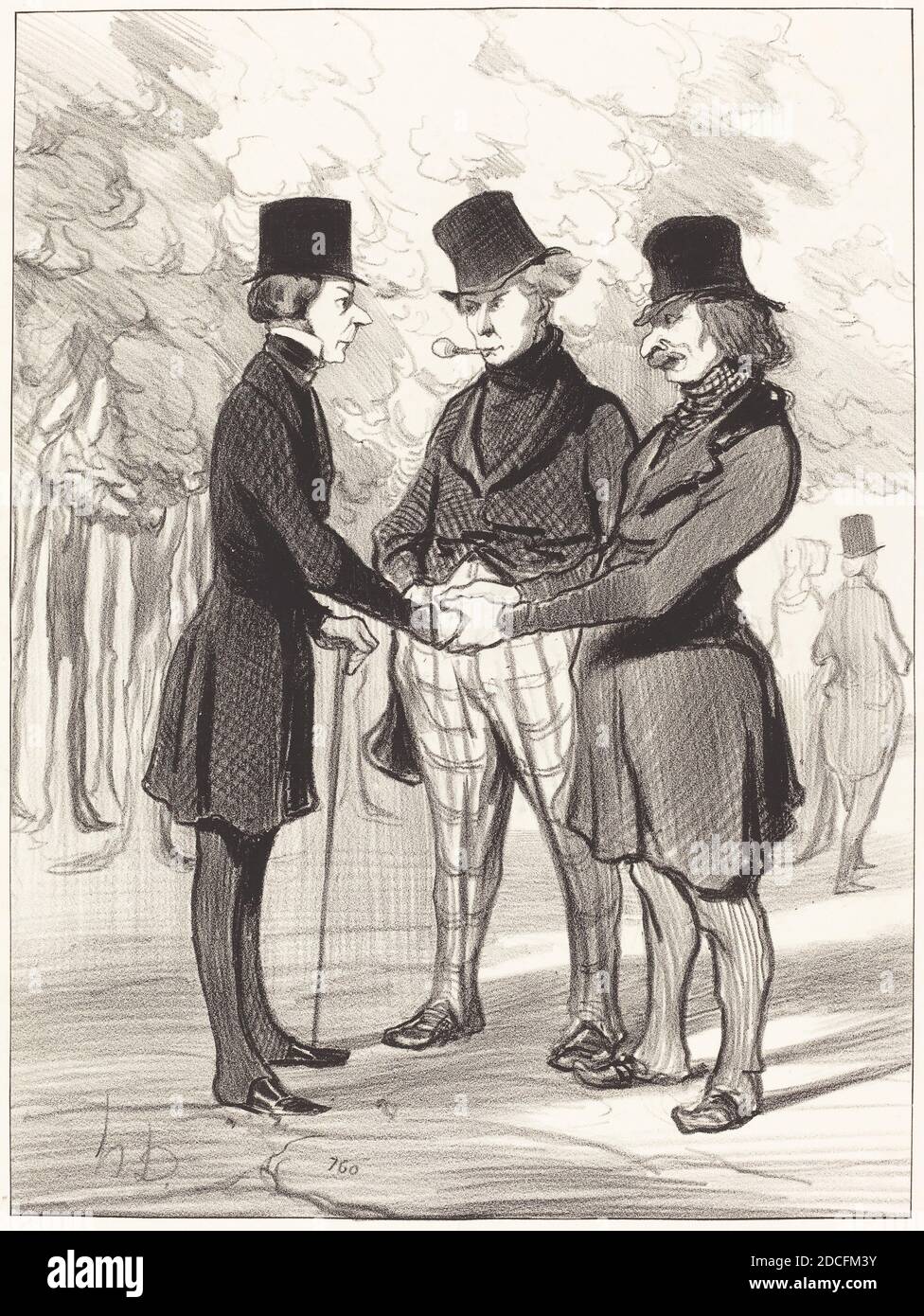 Honoré Daumier, (artist), French, 1808 - 1879, Quelle heureuse rencontre!... C'est..., Les Amis: pl.2, (series), 1845, lithograph Stock Photo