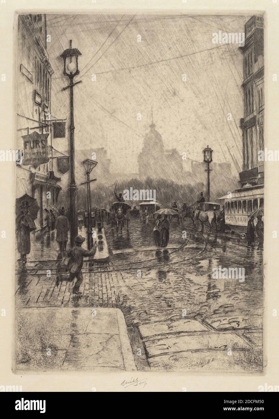 Charles Frederick William Mielatz, (artist), American, 1864 - 1919, Rainy Day, Broadway, probably 1890, etching and aquatint Stock Photo