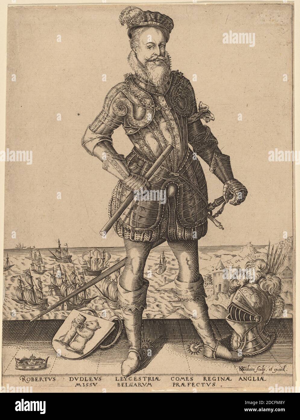 Karel van Sichem, (artist), Dutch, c. 1575 - active 1604, Christoffel van Sichem I, (artist after), Dutch, 1546 - 1624, Robert Dudley, Earl of Leicester, engraving Stock Photo