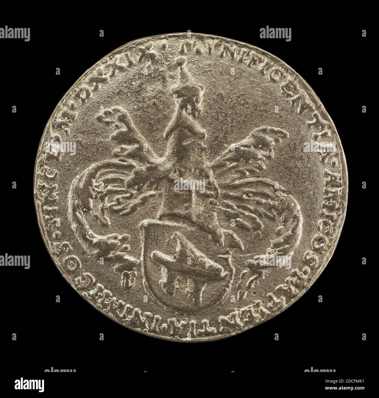 Matthes Gebel, (artist), German, c. 1500 - 1574, Shield of Arms, Crest and Mantling, 1529, base silver, overall (diameter): 4.03 cm (1 9/16 in.), gross weight: 26.08 gr (0.057 lb.), axis: 6:00 Stock Photo