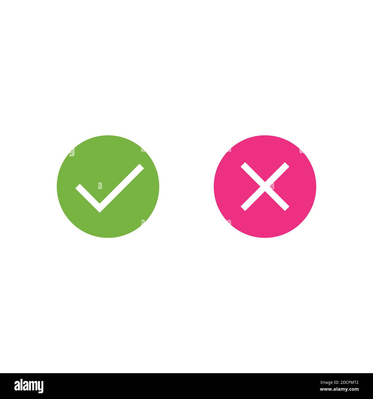 Set of check mark icons. tick and cross in green and pink circle. Flat  cartoon style. Vector illustration. Flat yes and no buttons Stock Vector  Image & Art - Alamy