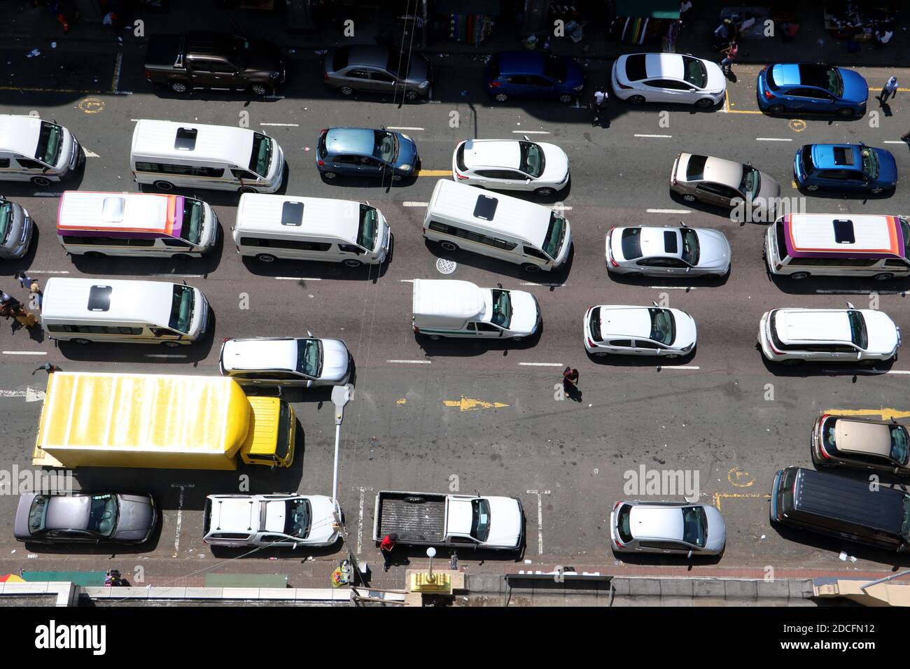 South african taxis in a traffic jam in Durban birds eye view Stock Photo