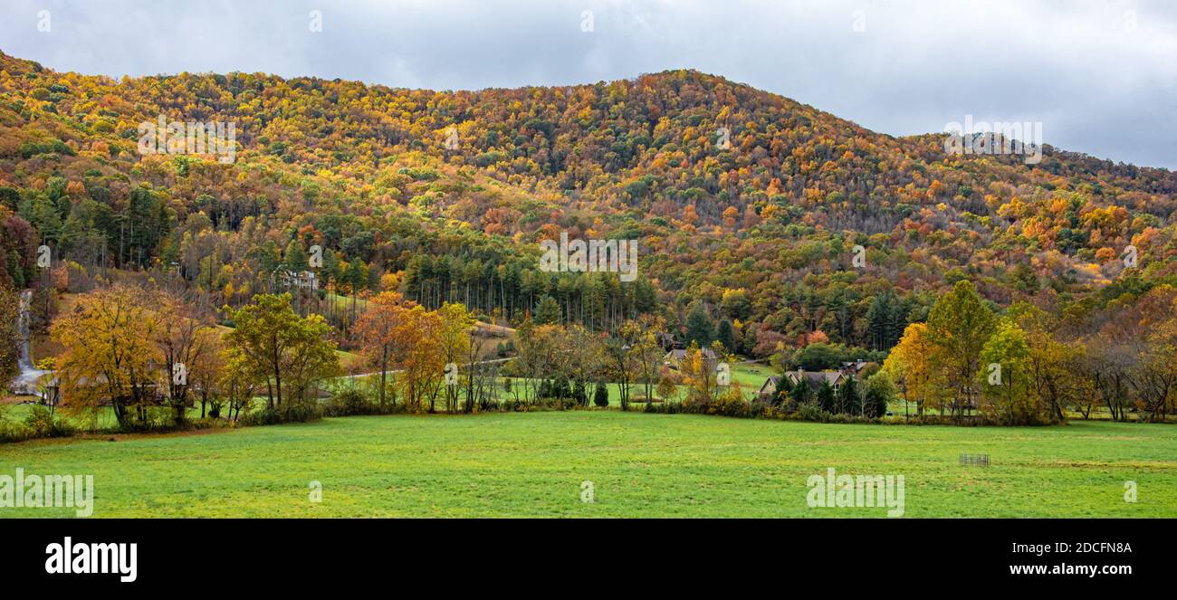 Colorful autumn mountain range at Hiawassee near Lake Chatuge in the