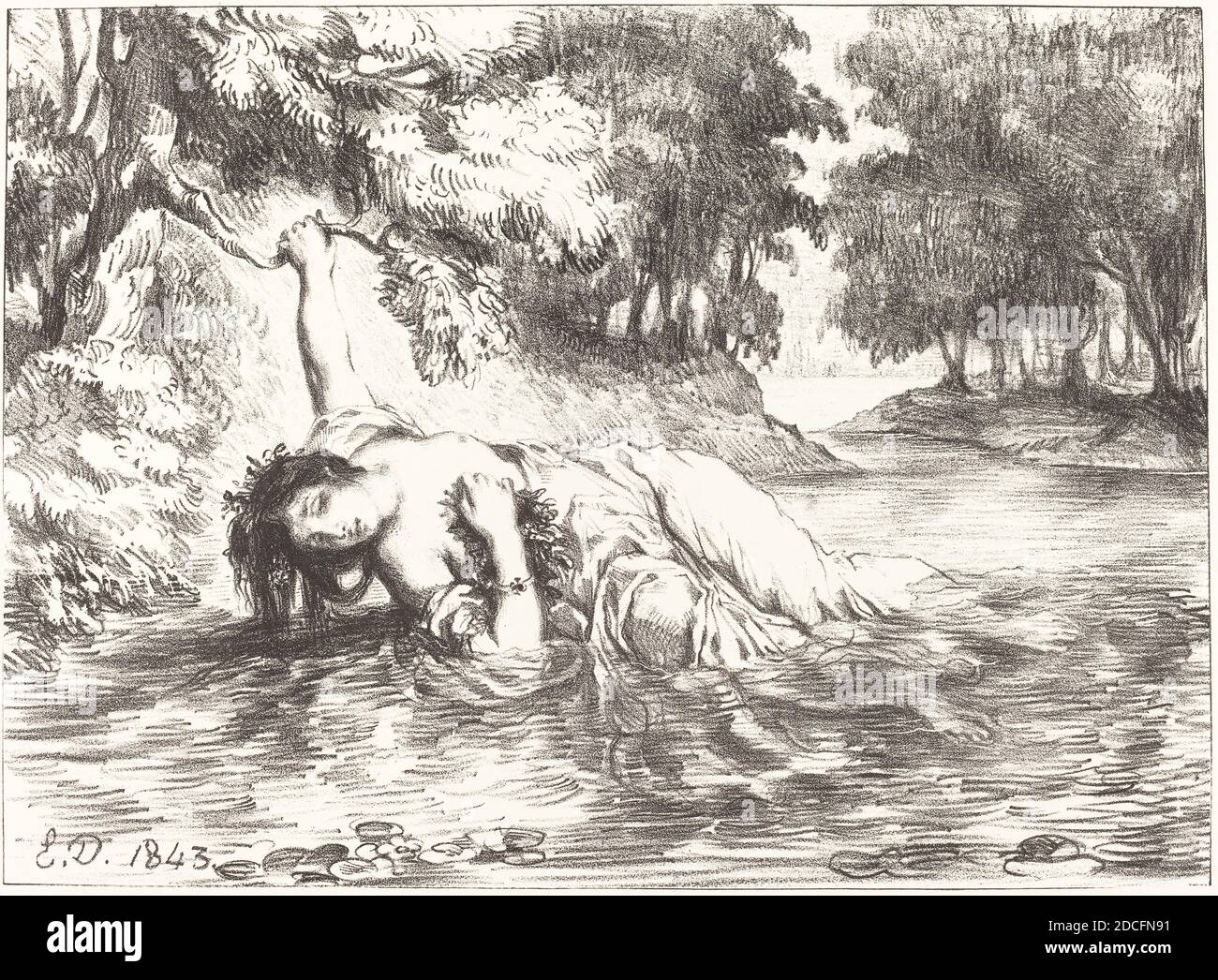 Eugène Delacroix, (artist), French, 1798 1863, The Death of Ophelia