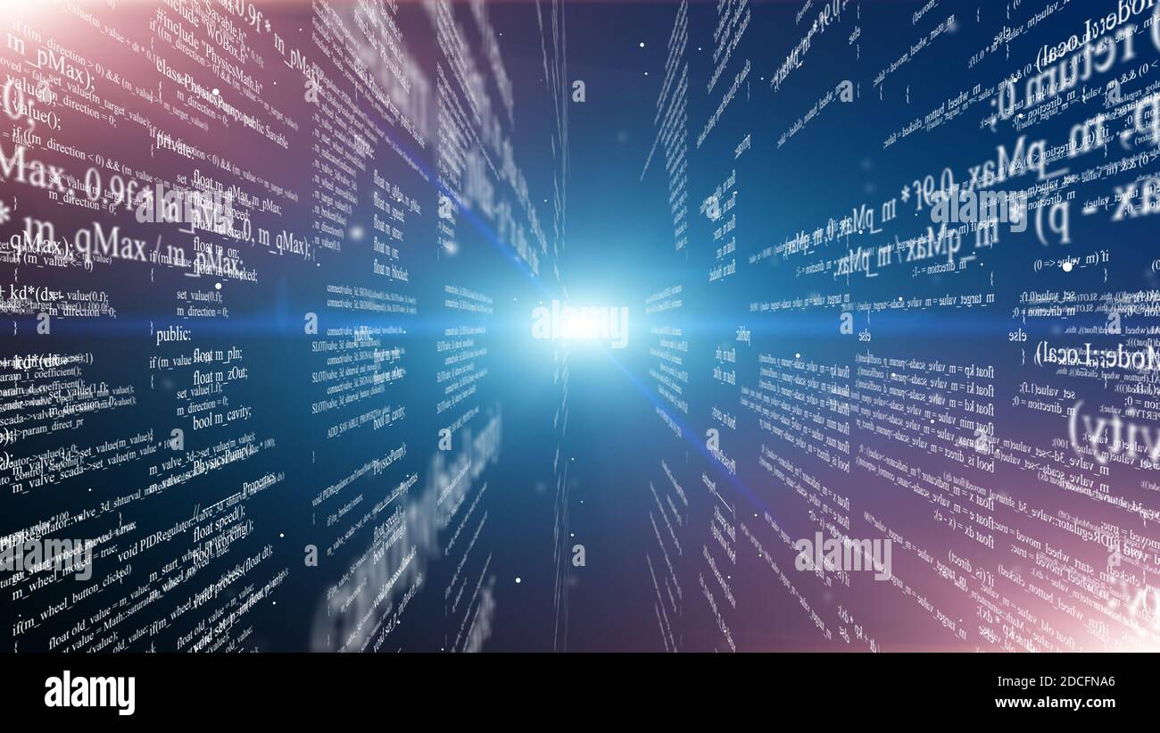 Abstract digital program code in blocks on a black background Stock ...