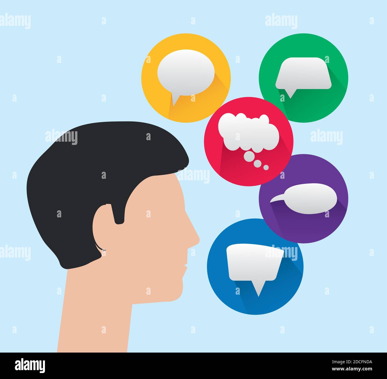 man profile with speech bubbles isolated icons vector illustration ...