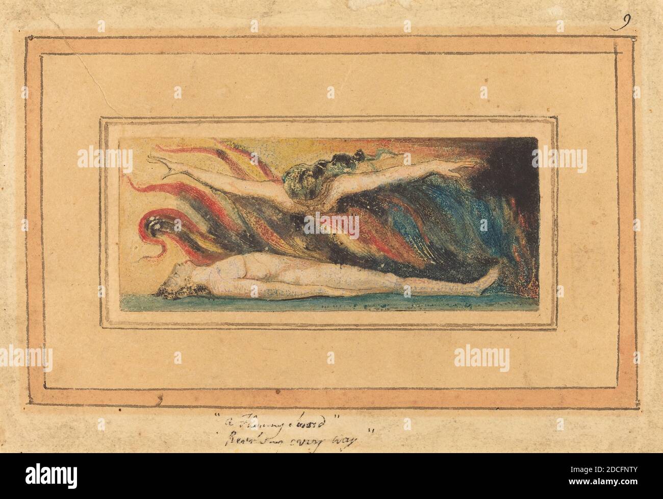 William Blake, (artist), British, 1757 - 1827, The Soul Hovering Over the Body, A Small Book of Designs (copy B): no.5, (series), c. 1796, relief etching, color-printed Stock Photo