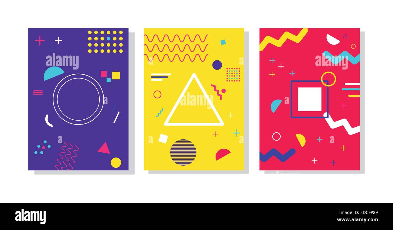 three vivid memphis style backgrounds vector illustration design Stock Vector