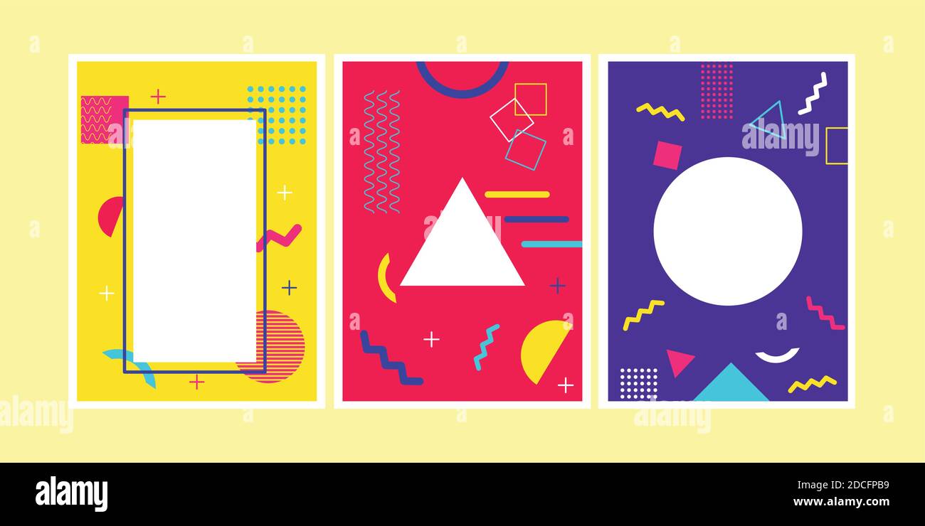 three vivid memphis style backgrounds vector illustration design Stock Vector