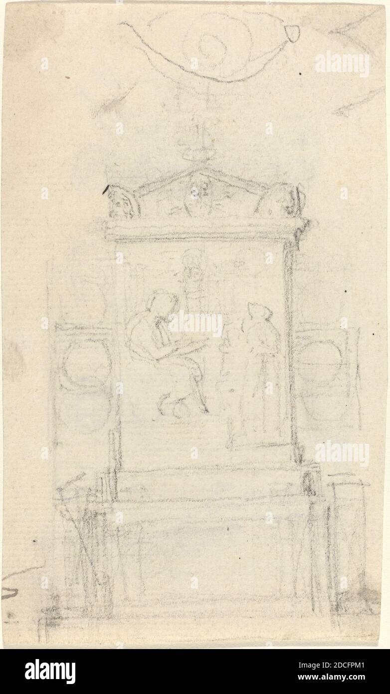 John Flaxman, (artist), British, 1755 - 1826, Design for the Tomb of Dr. Joseph Warton, probably c. 1804, graphite, overall: 11.8 x 7 cm (4 5/8 x 2 3/4 in Stock Photo