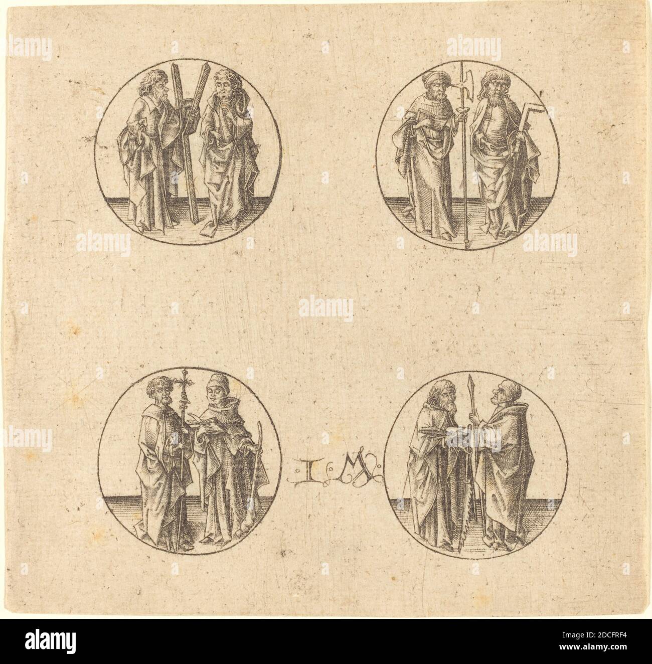 Israhel van Meckenem, (artist), German, c. 1445 - 1503, Eight Apostles in Four Roundels, engraving Stock Photo