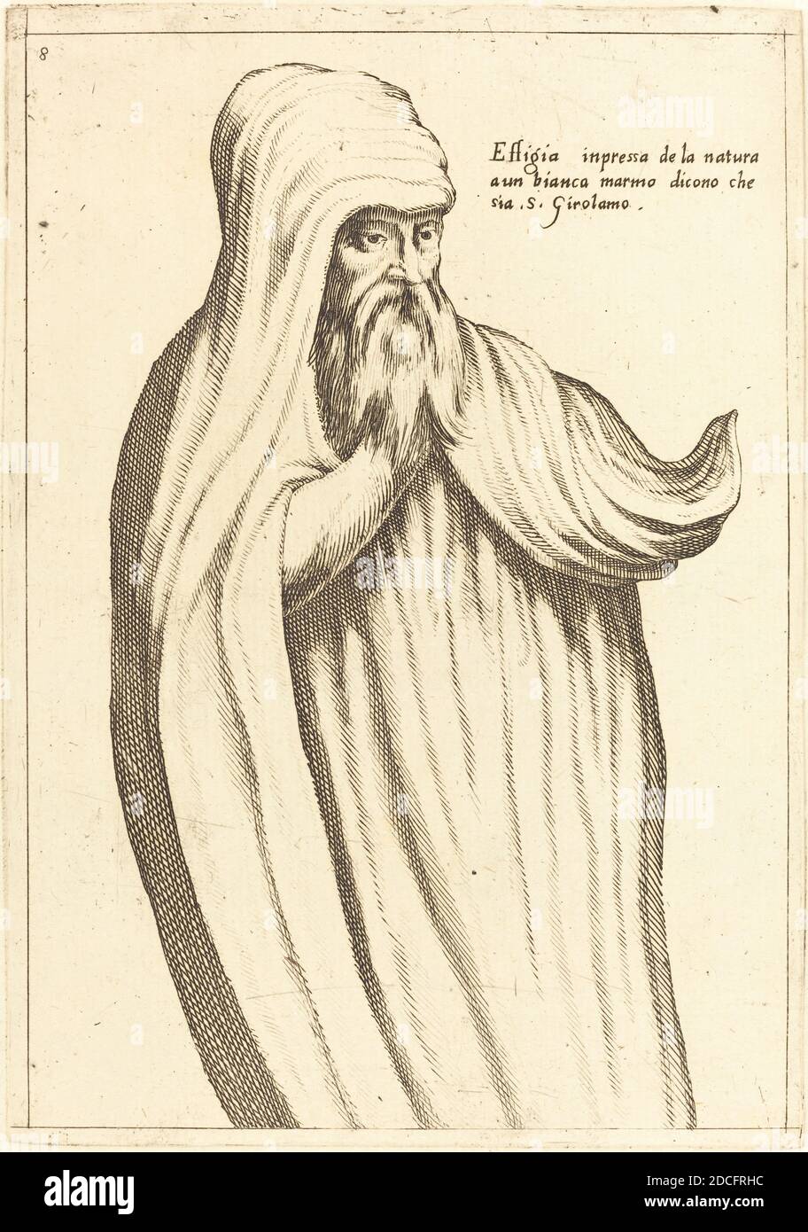 Jacques Callot, (artist), French, 1592 - 1635, Effigy of St. Jerome, Guide Book to Buildings in the Holy Land: pl.7, (series), 1619, etching and engraving on laid paper Stock Photo