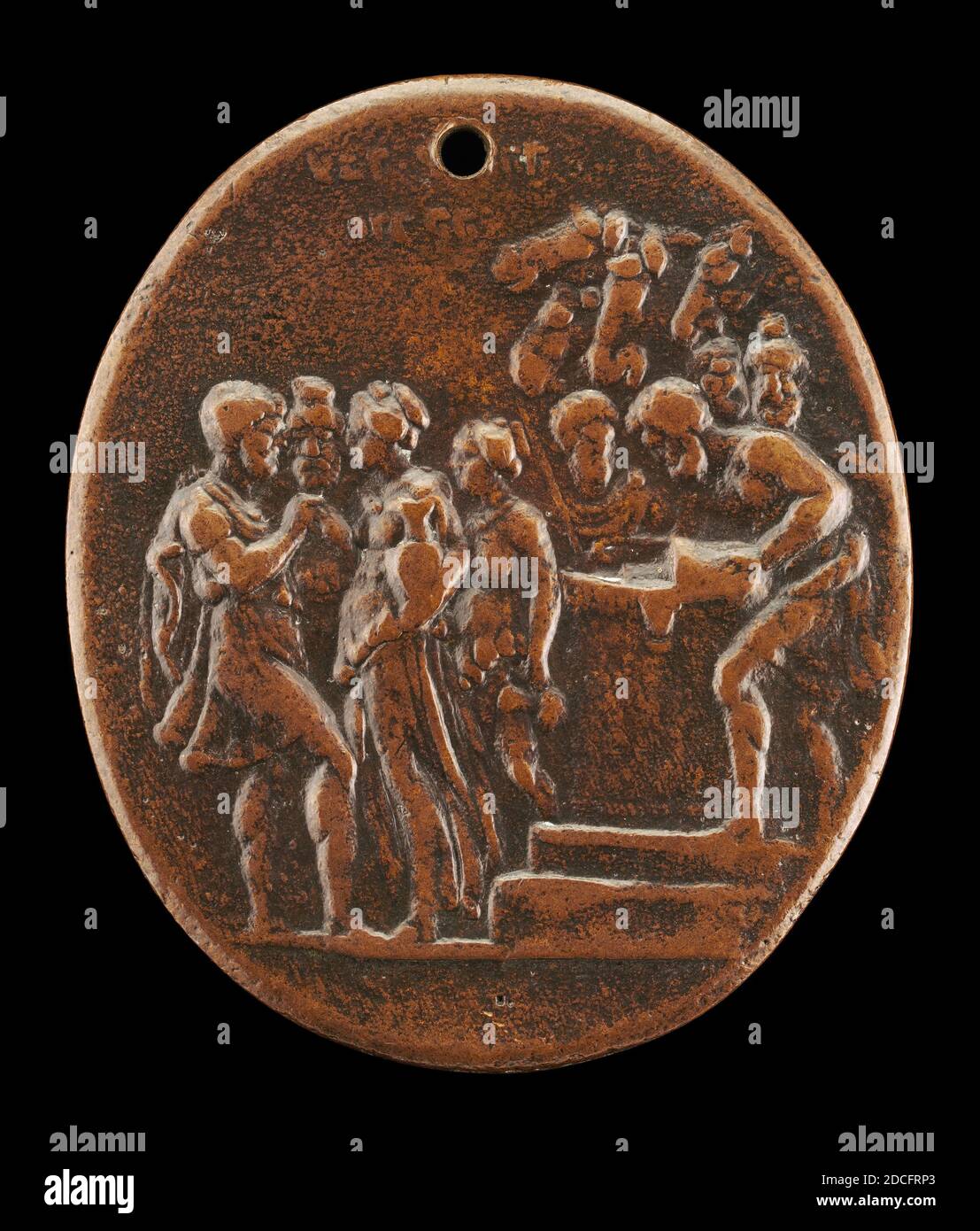 Giovanni Bernardi, (sculptor), Bolognese, 1494 - 1553, Eliezer and Rebecca at the Well, c. 1540, bronze, overall (oval): 5.3 x 4.5 cm (2 1/16 x 1 3/4 in Stock Photo