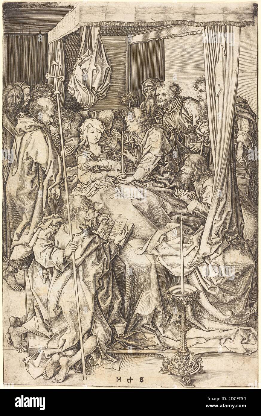 Martin Schongauer, (artist), German, c. 1450 - 1491, Death of the Virgin, Life of the Virgin, (series), c. 1470/1475, engraving on laid paper Stock Photo