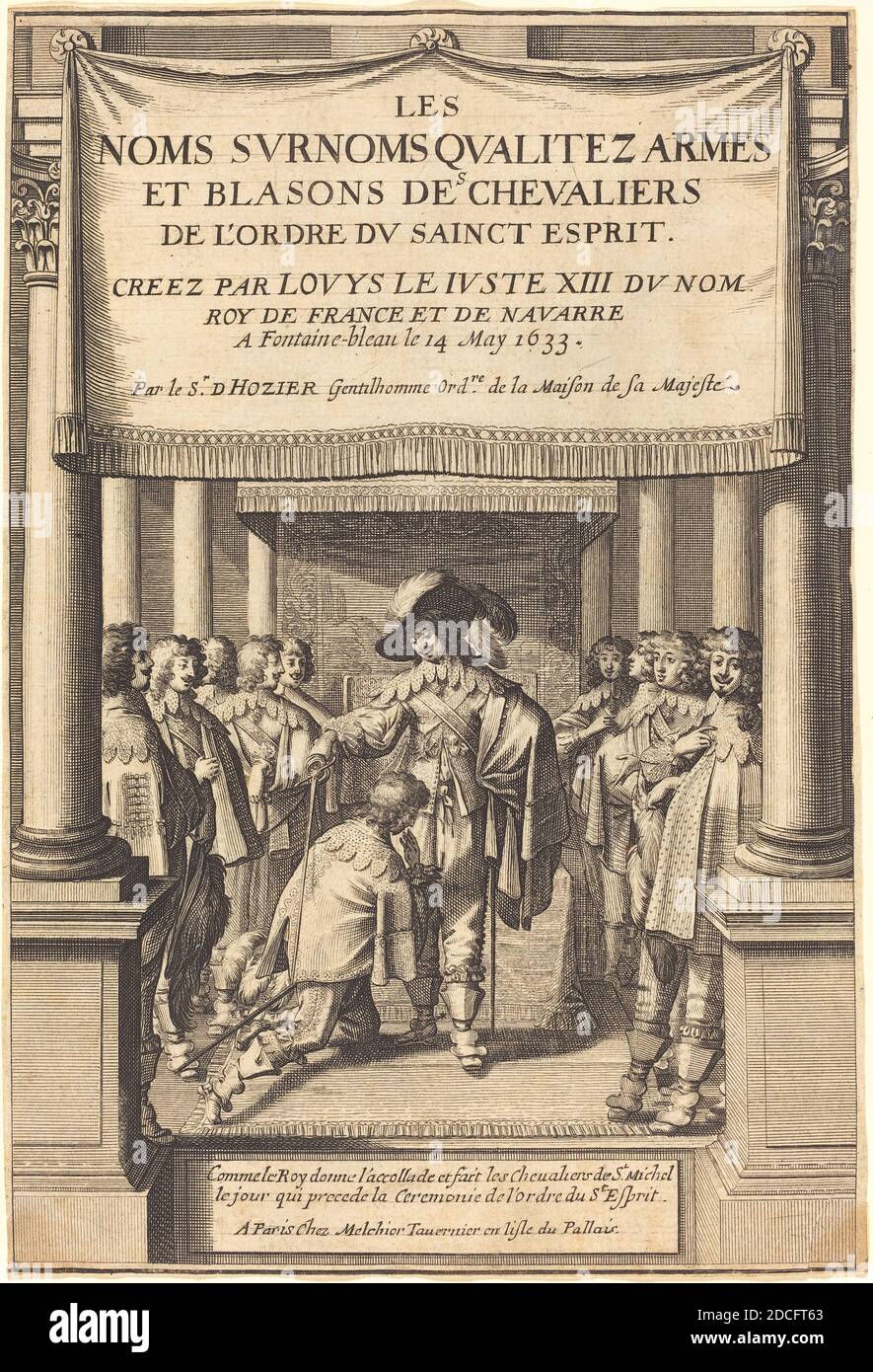 Abraham Bosse, (artist), French, 1602 - 1676, The King Giving the Accolade and Creating Knights of S. Michel Who Receive the Order of the Holy Spirit, Ceremonies Observed by King Louis XIII, (series), 1633, etching and engraving Stock Photo