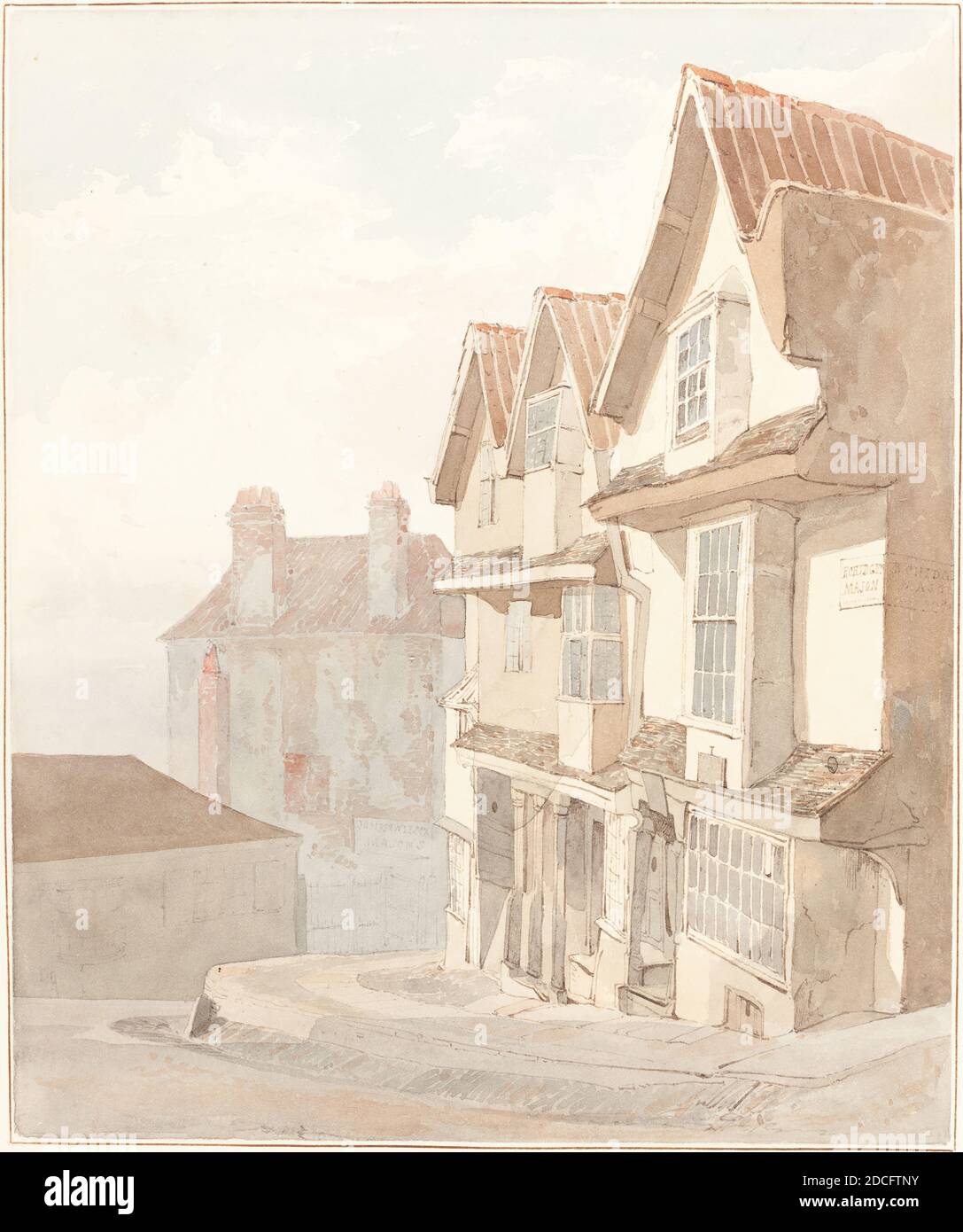 Robert Dixon, (artist), British, 1780 - 1815, View of Church Lane, Bristol, 1820s/1830s, watercolor, Overall (approximate): 25.5 x 21.2 cm (10 1/16 x 8 3/8 in.), support: 43.4 x 34.2 cm (17 1/16 x 13 7/16 in Stock Photo