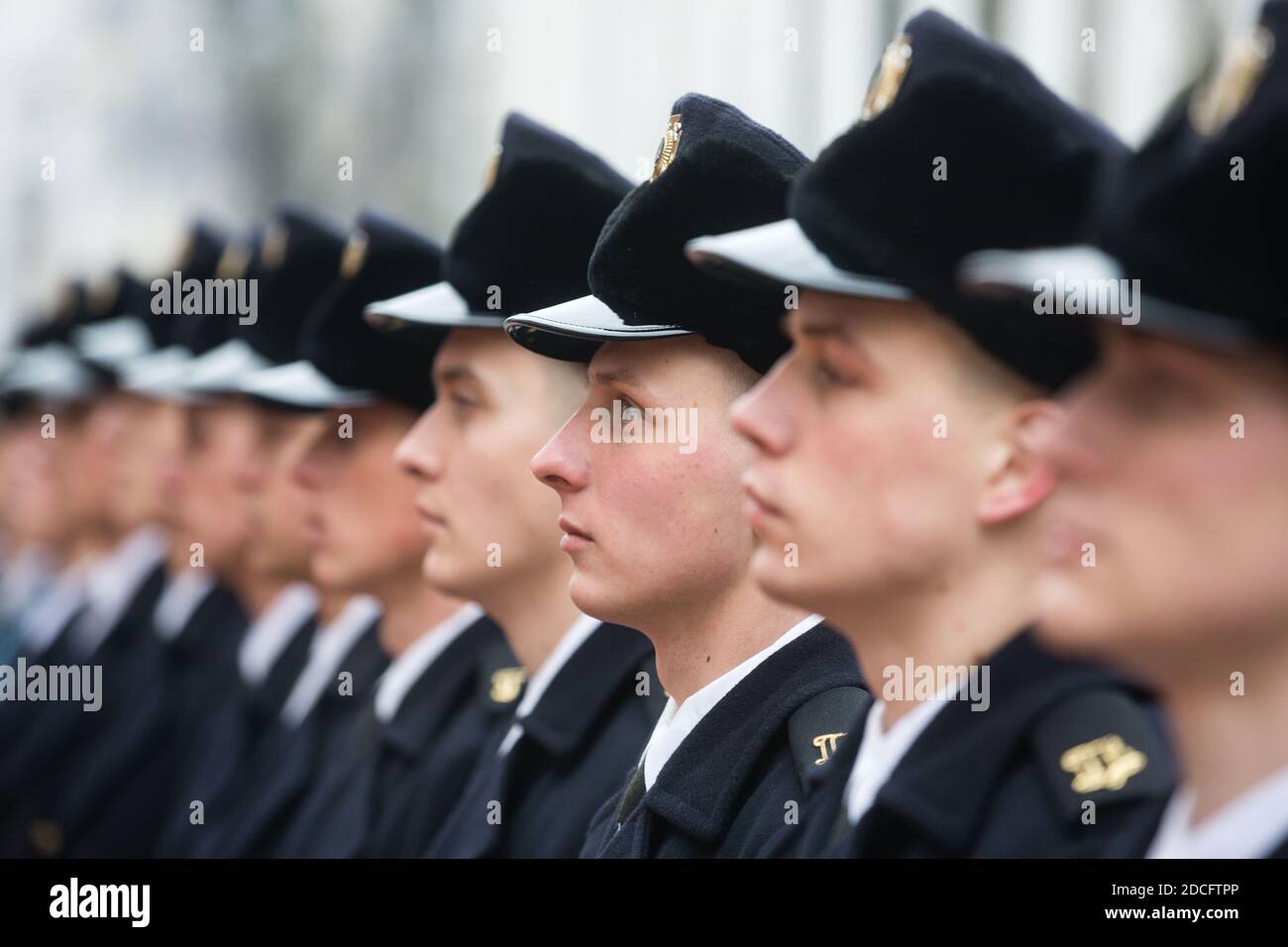 KIEV, UKRAINE - Mar. 14, 2018: Honor guard during official ceremony of the meeting of the Austrian president Alexander Van der Bellen near the presidential administration of Ukraine Stock Photo