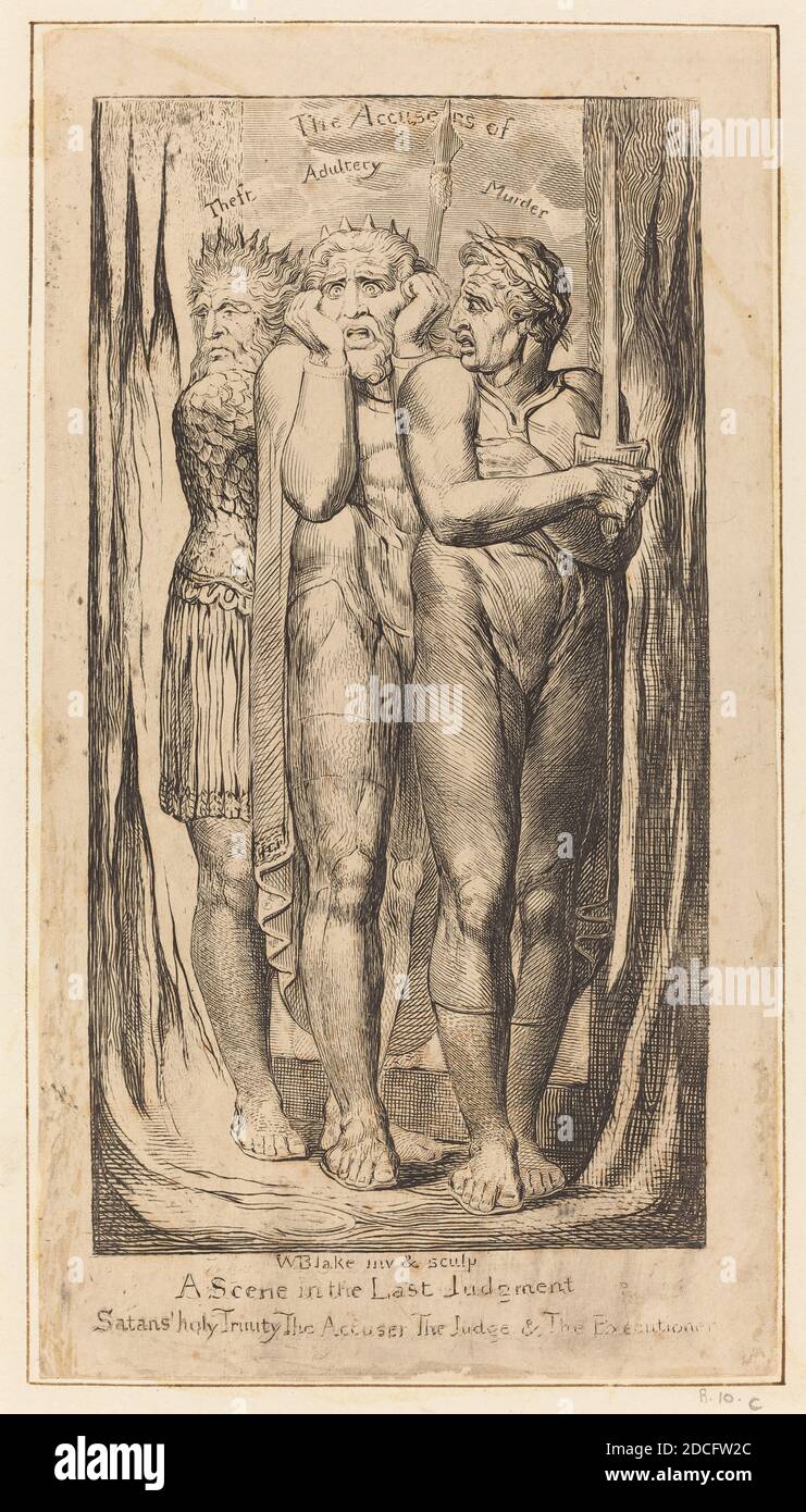 William Blake, (artist), British, 1757 - 1827, War (The Accusers of Theft, Adultery, Murder), c. 1803/1810, engraving, image: 21.6 x 12.1 cm (8 1/2 x 4 3/4 in.), sheet: 31.1 x 23.5 cm (12 1/4 x 9 1/4 in Stock Photo