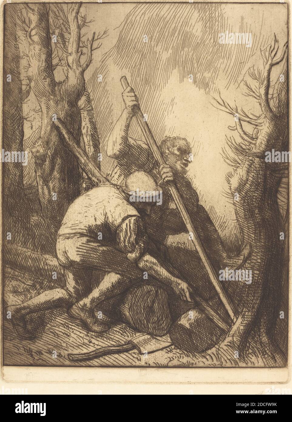 Alphonse Legros, (artist), French, 1837 - 1911, Woodcutters, 3rd plate (Les bucherons), etching in dark brown ink Stock Photo
