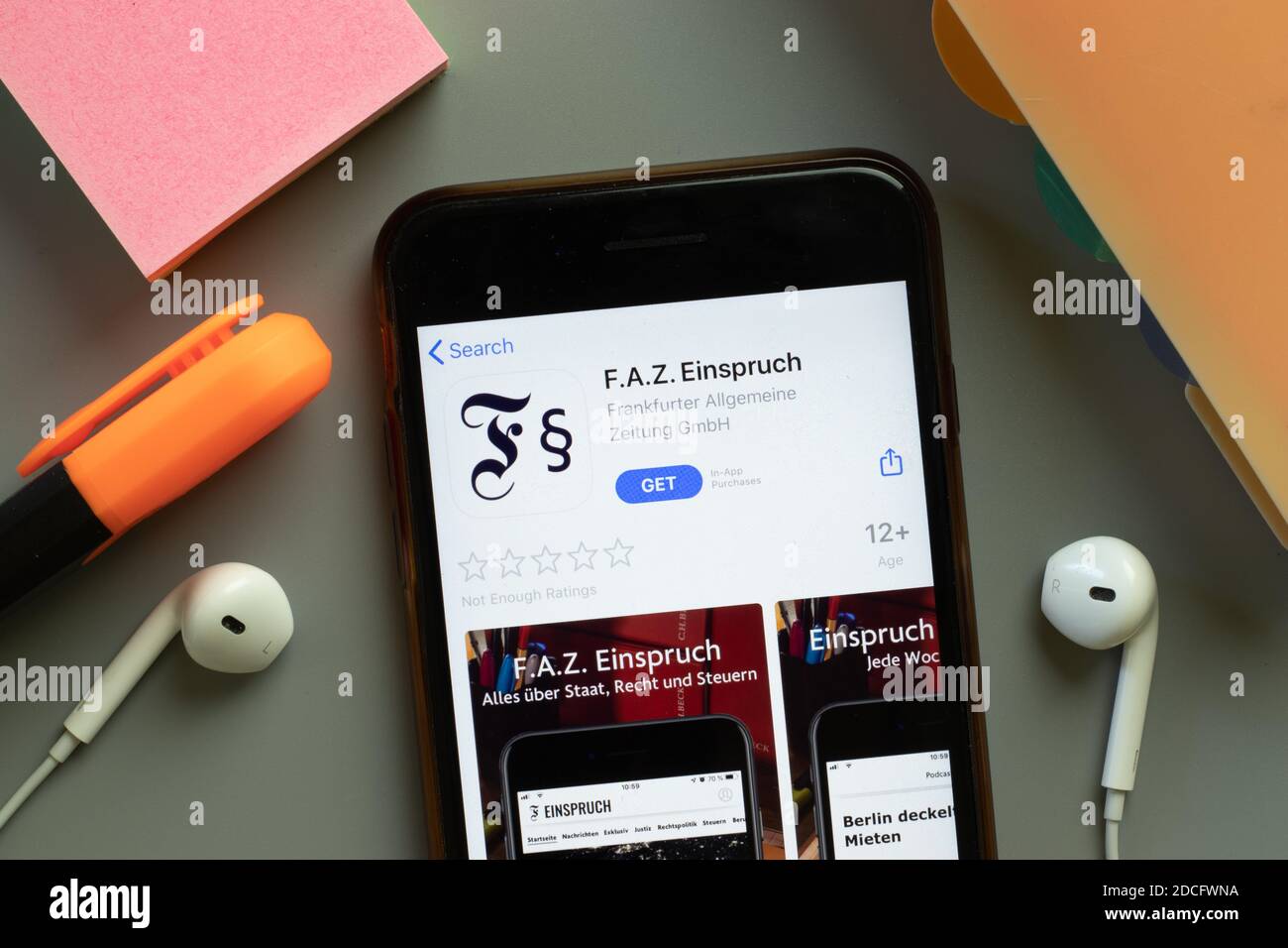 New York, United States - 7 November 2020: F.A.Z. FAZ Einspruch app store logo on phone screen, Illustrative Editorial. Stock Photo
