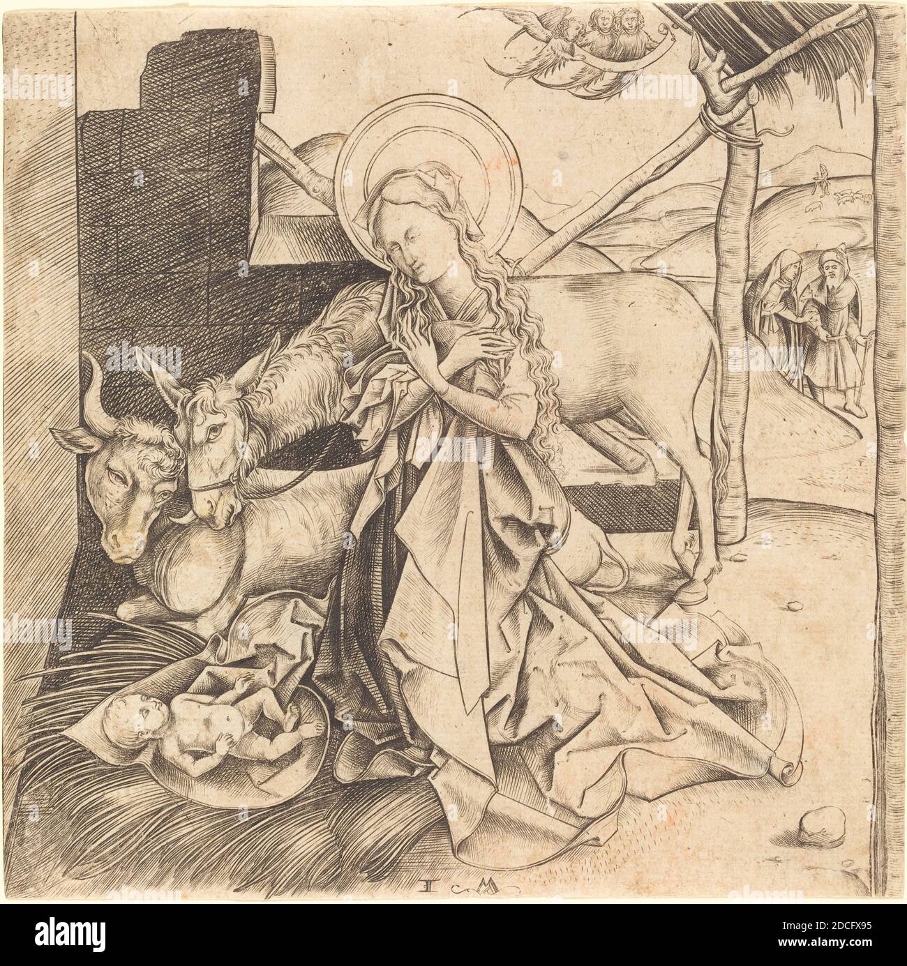 Israhel van Meckenem, (artist), German, c. 1445 - 1503, The Nativity, engraving Stock Photo