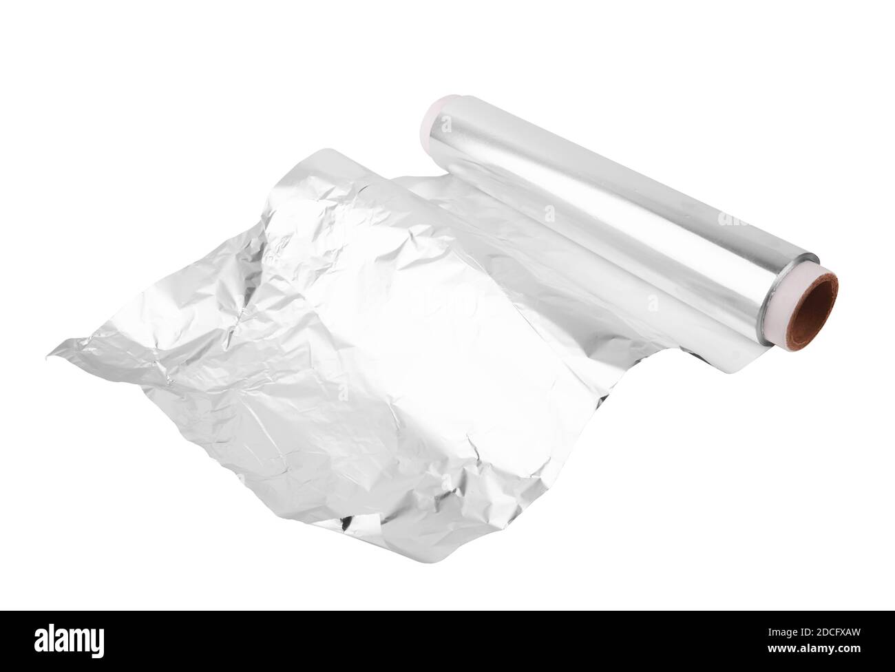A roll of aluminum foil isolated on white background Stock Photo