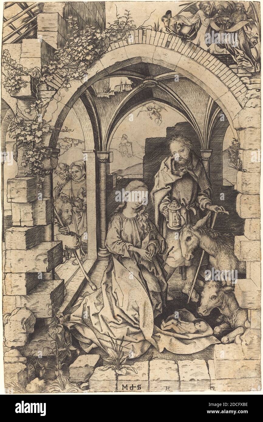 Martin Schongauer, (artist), German, c. 1450 - 1491, The Nativity, Life of the Virgin, (series), c. 1470/1475, engraving Stock Photo