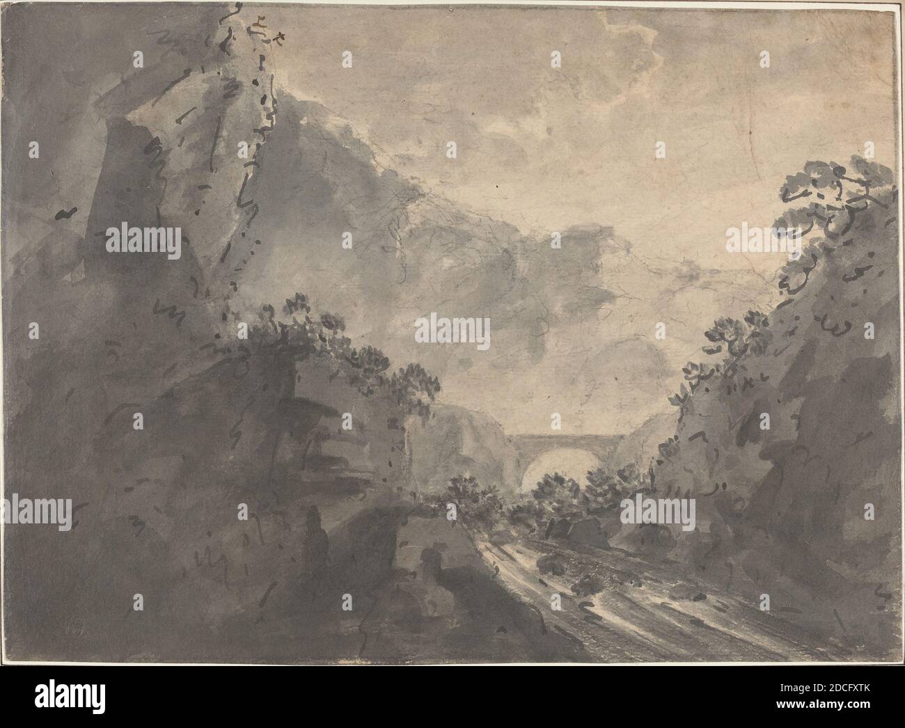 William Gilpin, (artist), British, 1724 - 1804, A Picturesque Landscape,  brush and black ink with gray washes over graphite on light ocher prepared  laid paper, overall: 27.1 x 36.9 cm (10 11/16 x 14 1/2 in Stock Photo -  Alamy