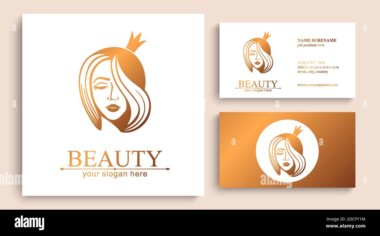 Woman face logo. Princess with a crown. Emblem for a beauty or yoga salon. Style of harmony and beauty. Vector illustration Stock Vector