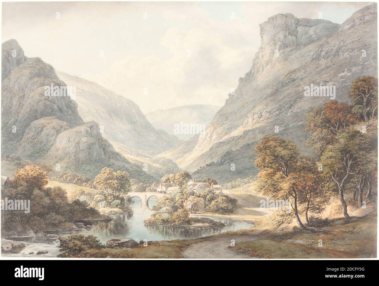 John Glover, (artist), British, 1767 - 1849, A View of Dovedale, c. 1825, watercolor over graphite on wove paper, overall: 26.3 x 38.7 cm (10 3/8 x 15 1/4 in Stock Photo