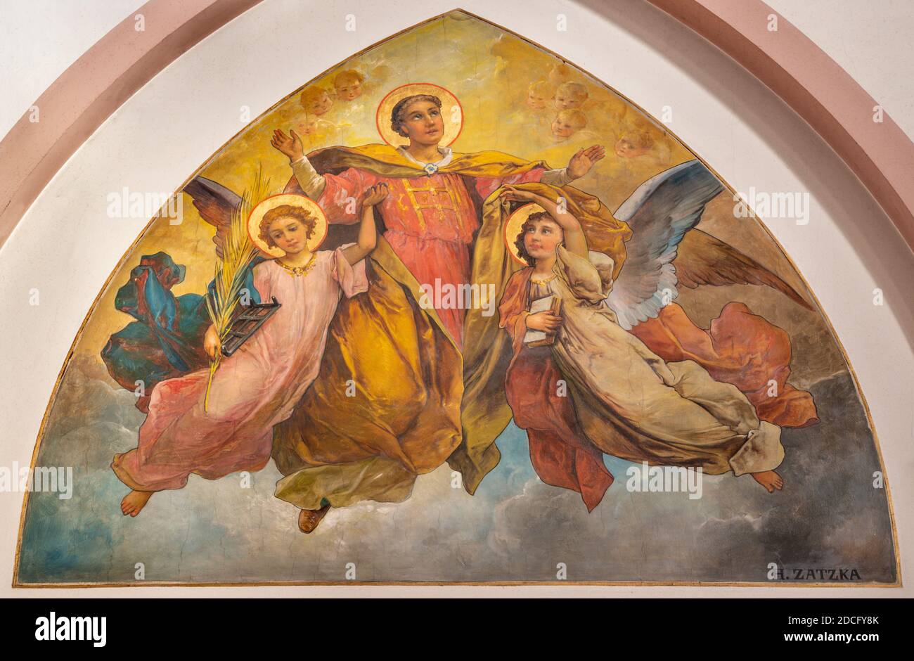 VIENNA, AUSTIRA - OCTOBER 22, 2020:  Fresco of Apotheosis of St. Laurence of Jesus on the Mount in  church Laurentiuskirche by Hans Zacka. Stock Photo