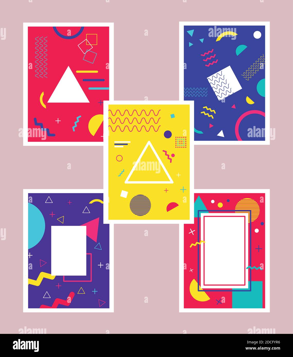 five vivid memphis style backgrounds vector illustration design Stock Vector