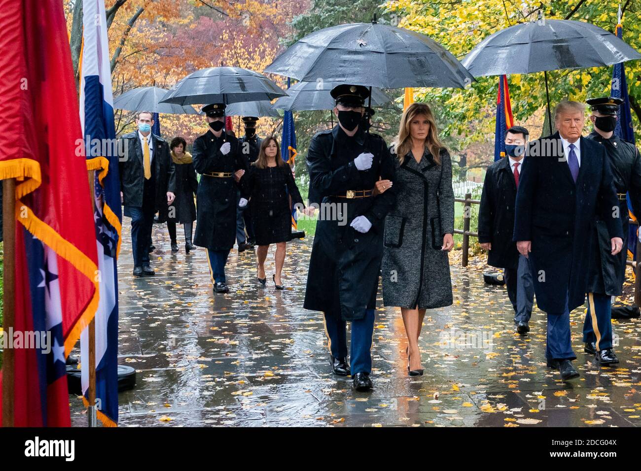 ARLINGTON, VA, USA - 11 November 2020 - President Donald J. Trump and Vice President Mike Pence, joined by Veterans Affairs Secretary Robert Wilkie an Stock Photo