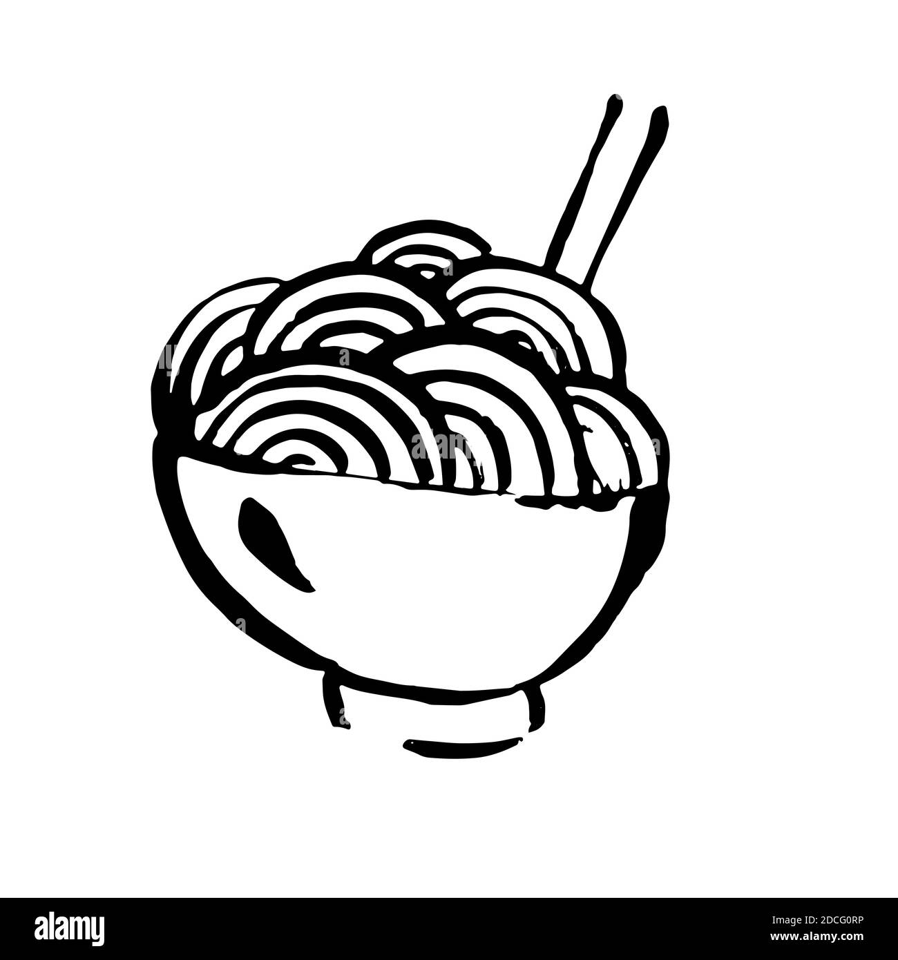 Noodles icon. Ink brush vector illustration. Food flat illustration Stock Vector