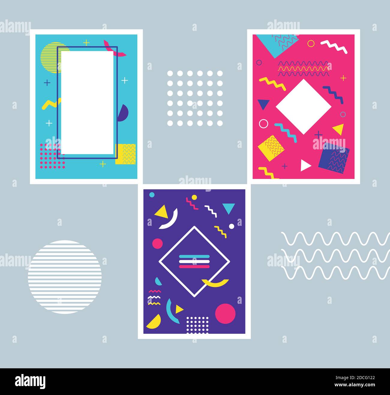 six vivid memphis style backgrounds vector illustration design Stock Vector