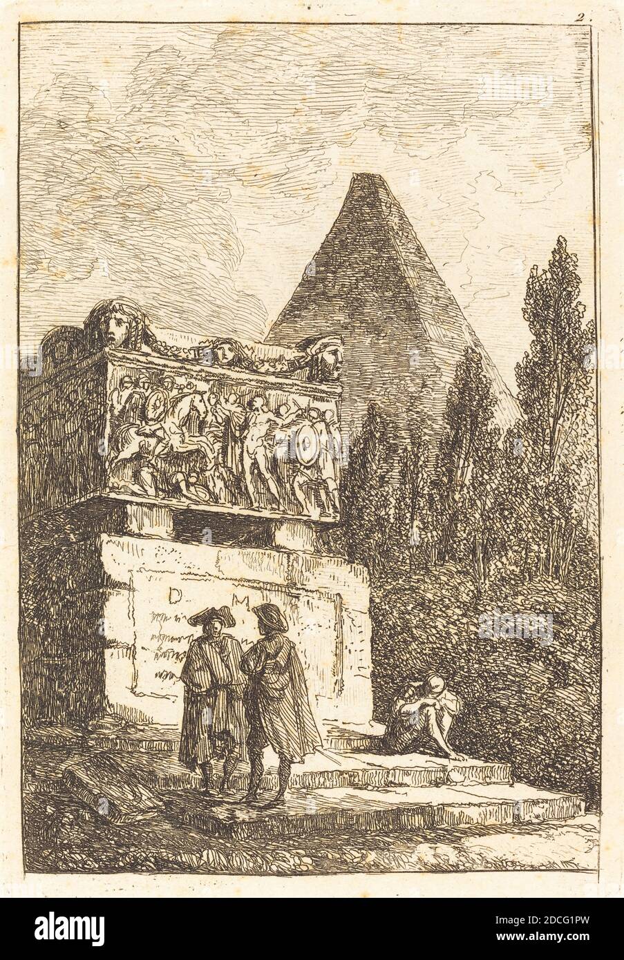 Hubert Robert, (artist), French, 1733 - 1808, The Sarcophagus, Les Soirees de Rome (Evenings in Rome):pl.2, (series), etching Stock Photo
