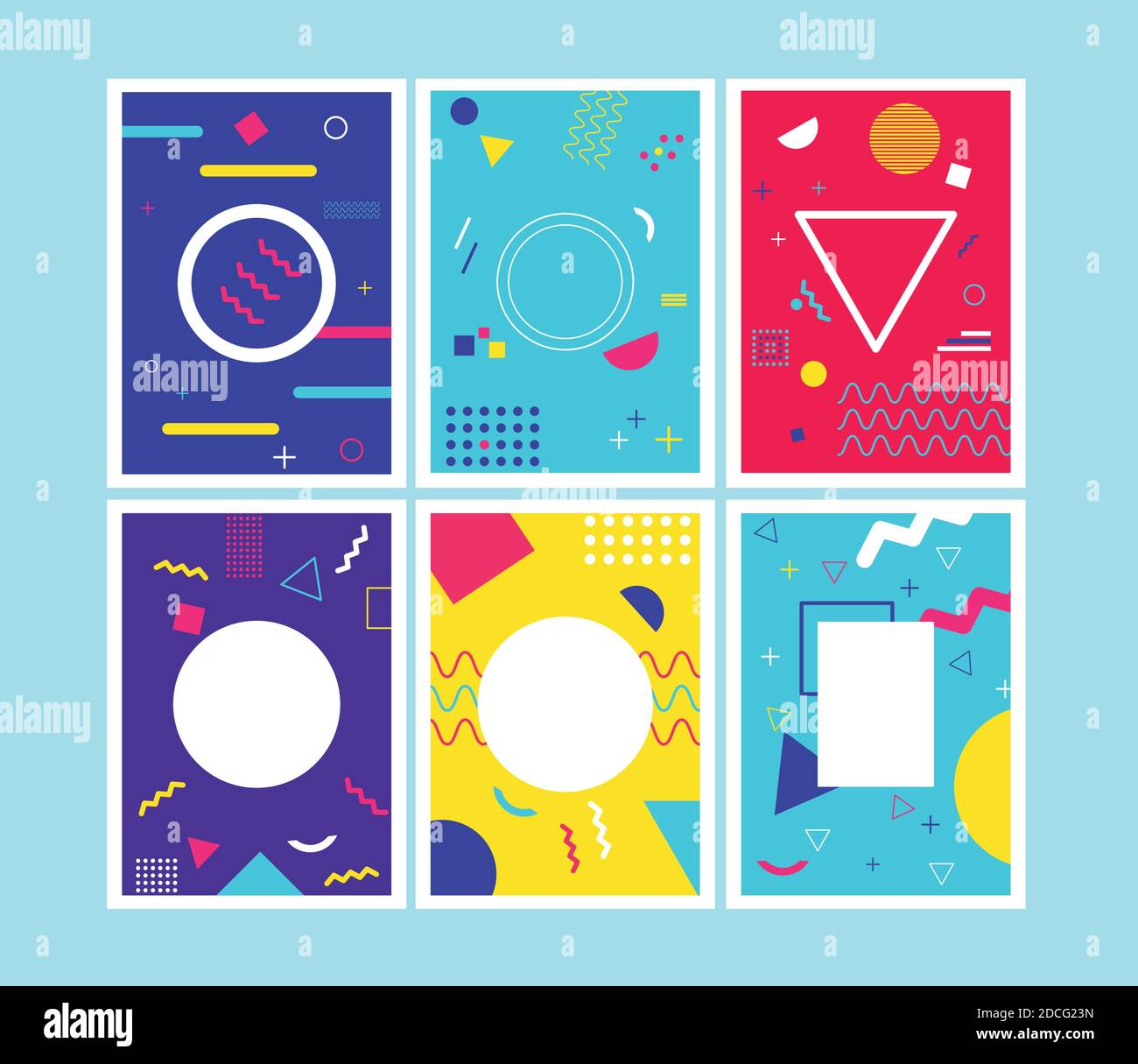six vivid memphis style backgrounds vector illustration design Stock Vector