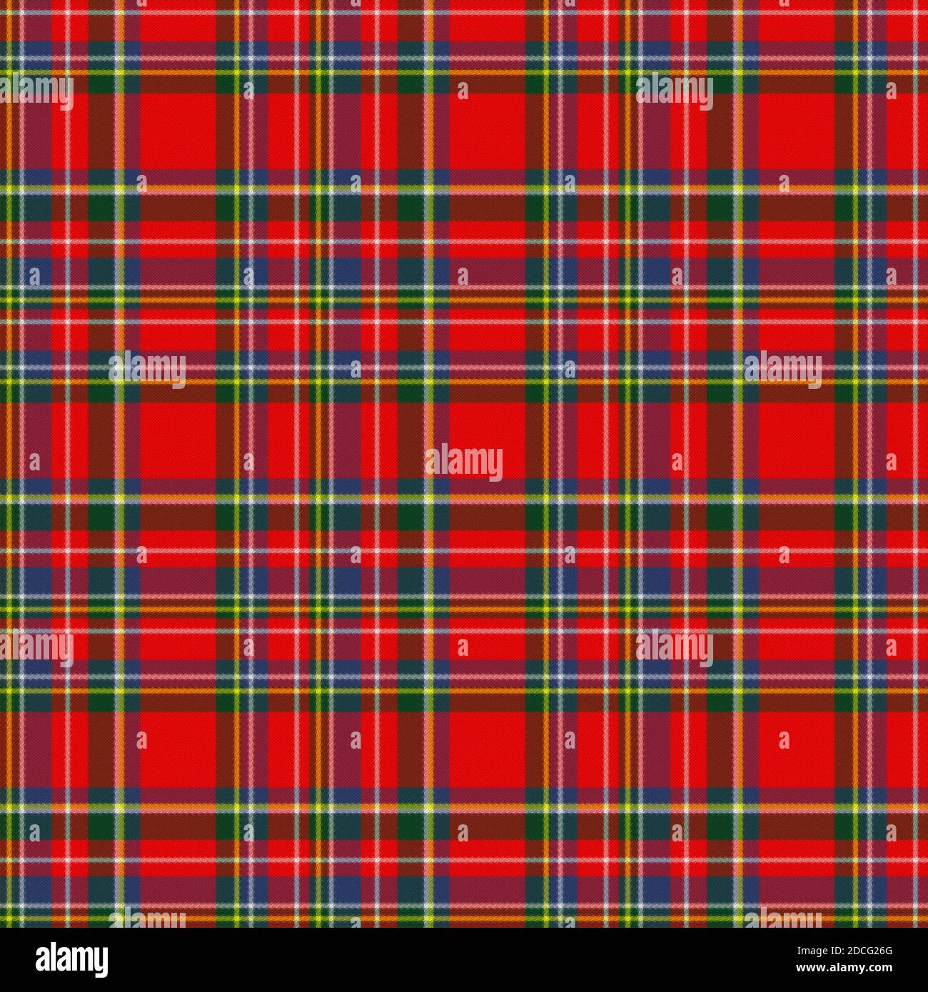 Classic style tartan with a red, green, blue and yellow woven plaid textured effect seamless tile illustraion Stock Photo