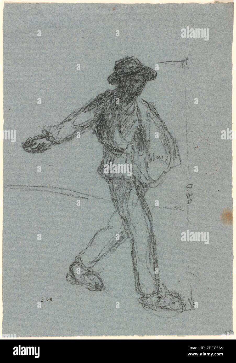 Jean-François Millet, (artist), French, 1814 - 1875, The Sower, chalk on blue laid paper, overall: 37 x 25.5 cm (14 9/16 x 10 1/16 in Stock Photo