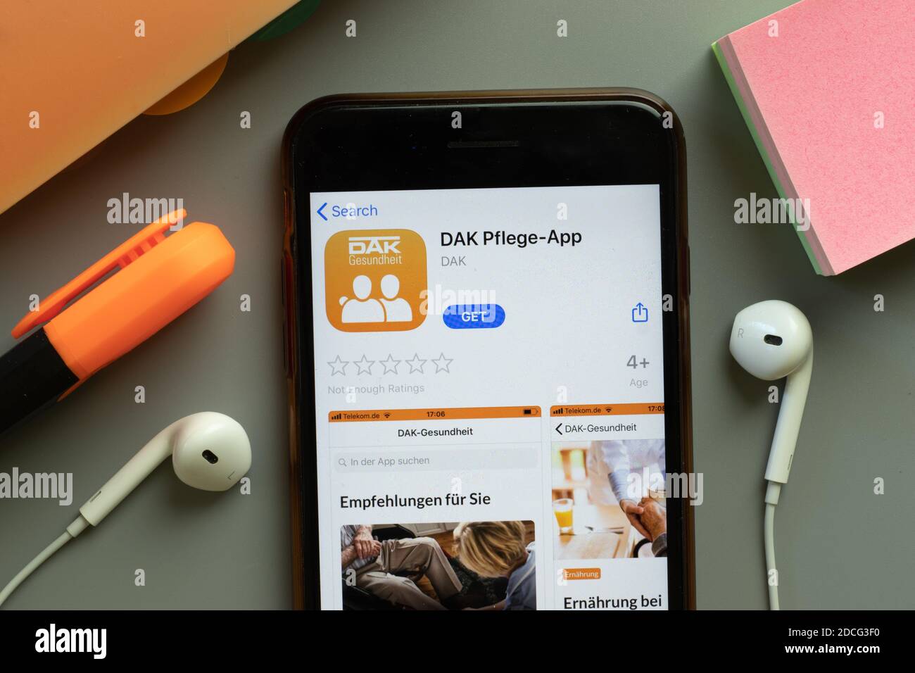 New York, United States - 7 November 2020: DAK Pflege-app app store logo on phone screen, Illustrative Editorial. Stock Photo