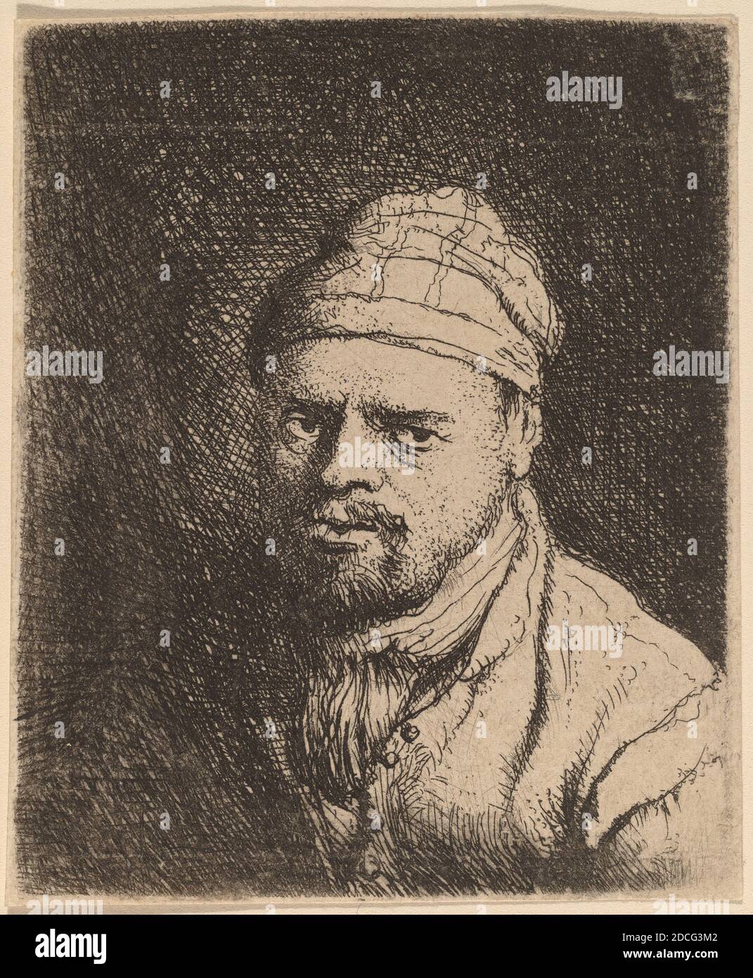 Jan Lievens, (artist), Dutch, 1607 - 1674, Bust of a Cook with Cap, etching Stock Photo