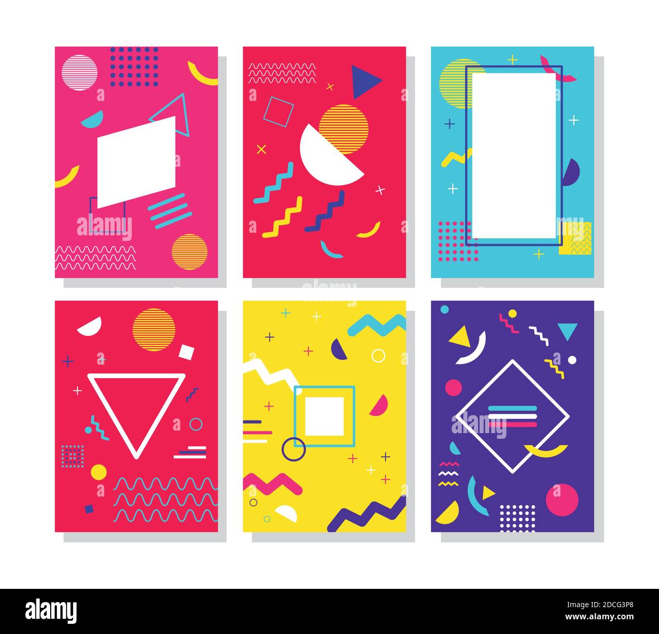 six vivid memphis style backgrounds vector illustration design Stock Vector