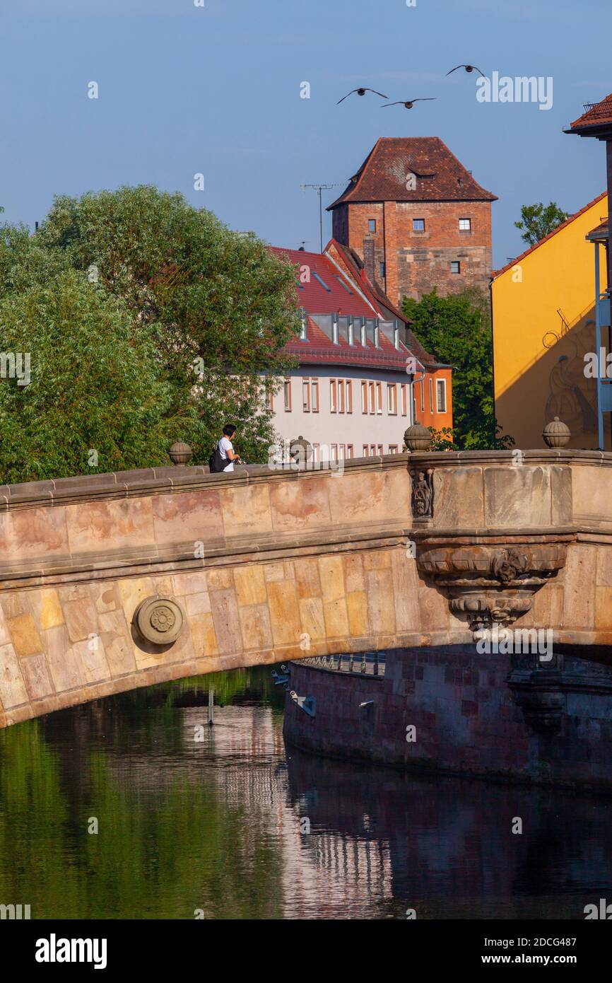 Fleisch Bridge, Nuremberg, Bavaria, Germany, Europe Stock Photo