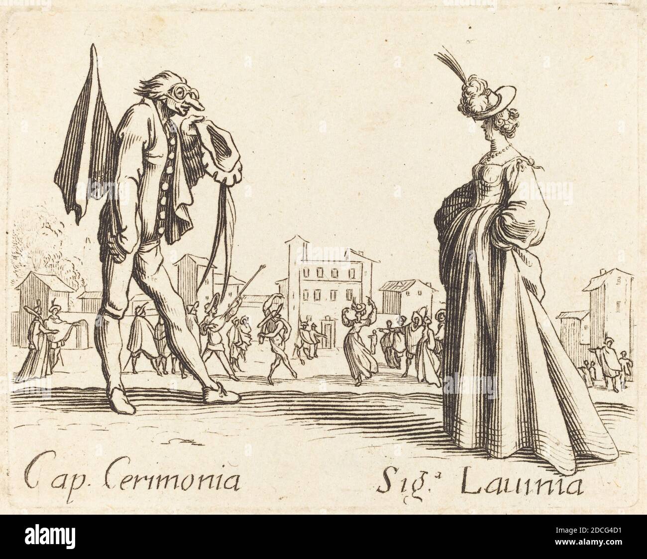 French 17th Century, (artist), Jacques Callot, (artist after), French, 1592 - 1635, Cap. Cerimonia and Siga. Lavinia, Balli di Sfessania (set of 17 copies: 1943.3.2182-2198), (series), etching Stock Photo