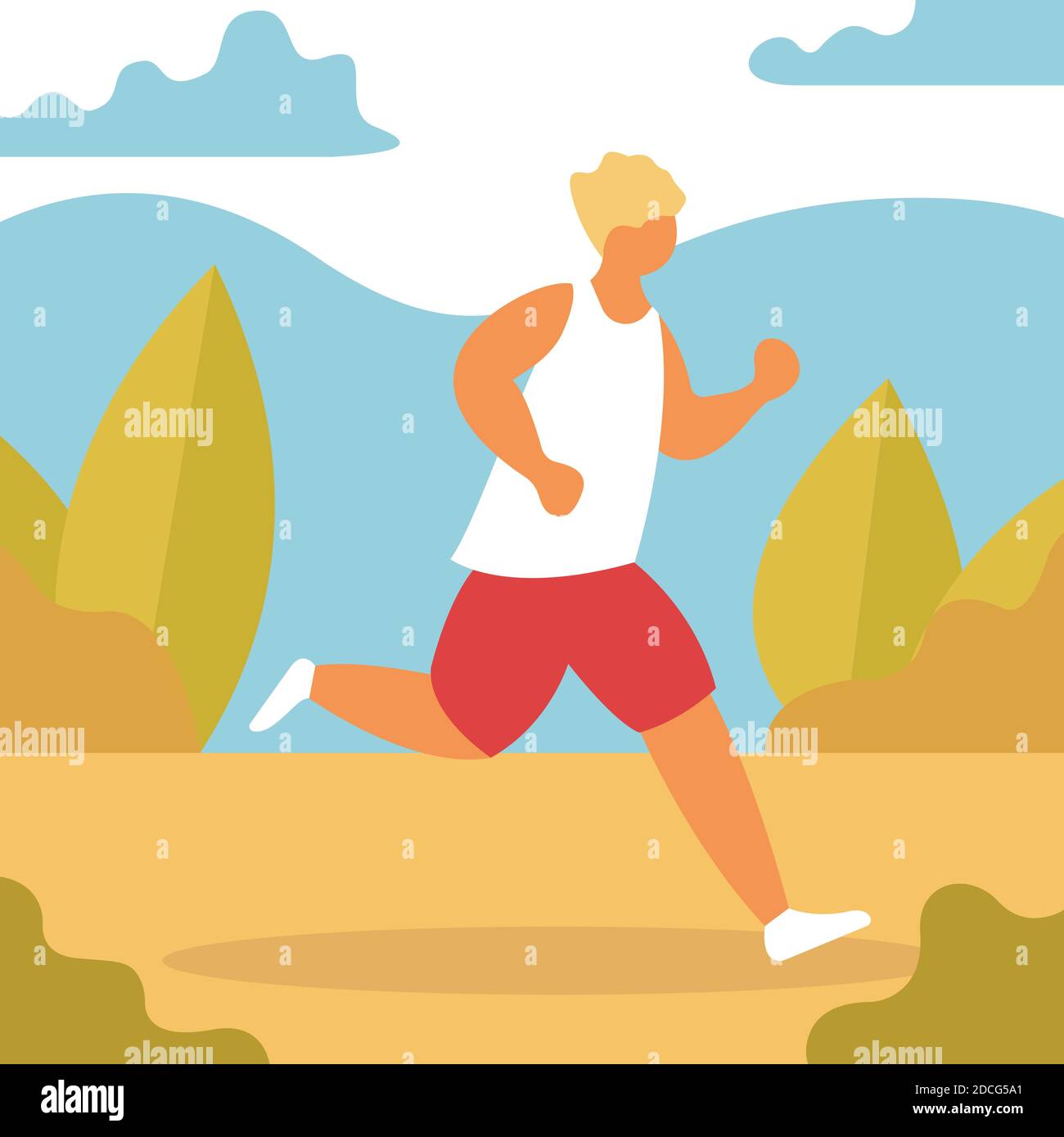 Man jogging. Active and healthy lifestyle, outdoor activity. Athlete on marathon. Isolated flat vector illustration Stock Vector