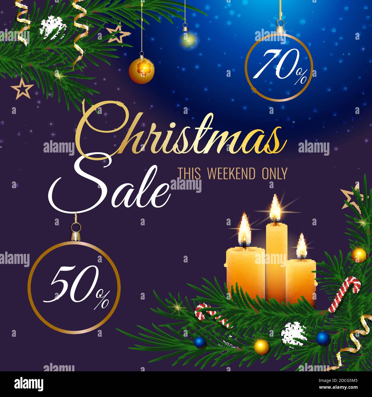 Merry Christmas and Happy New Year Sale banner vector illustration. Stock Vector