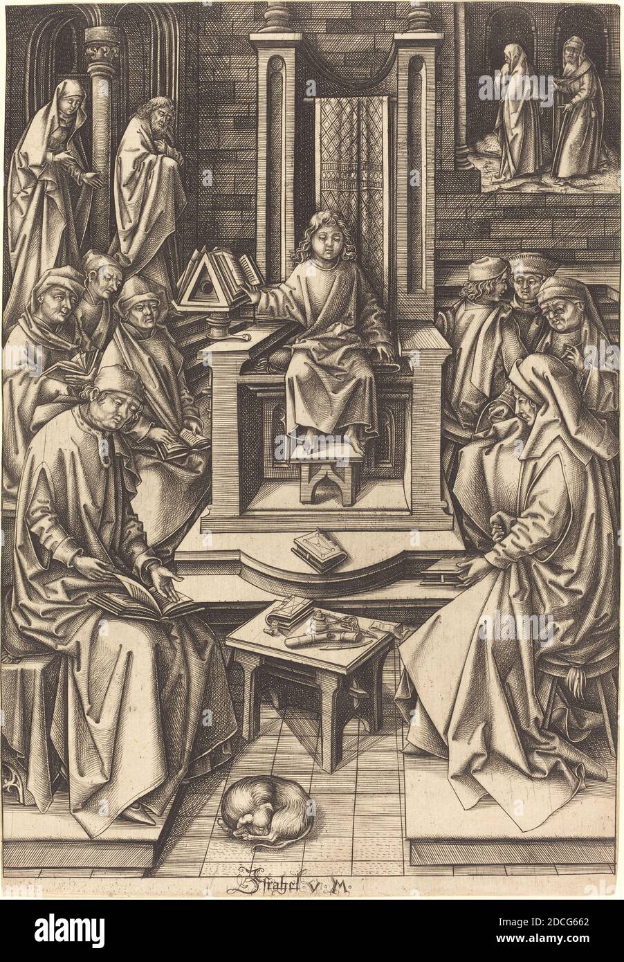 Israhel van Meckenem, (artist), German, c. 1445 - 1503, Hans Holbein the Elder, (artist after), German, c. 1465 - 1524, Christ Among the Doctors, The Life of the Virgin, (series), c. 1490/1500, engraving Stock Photo