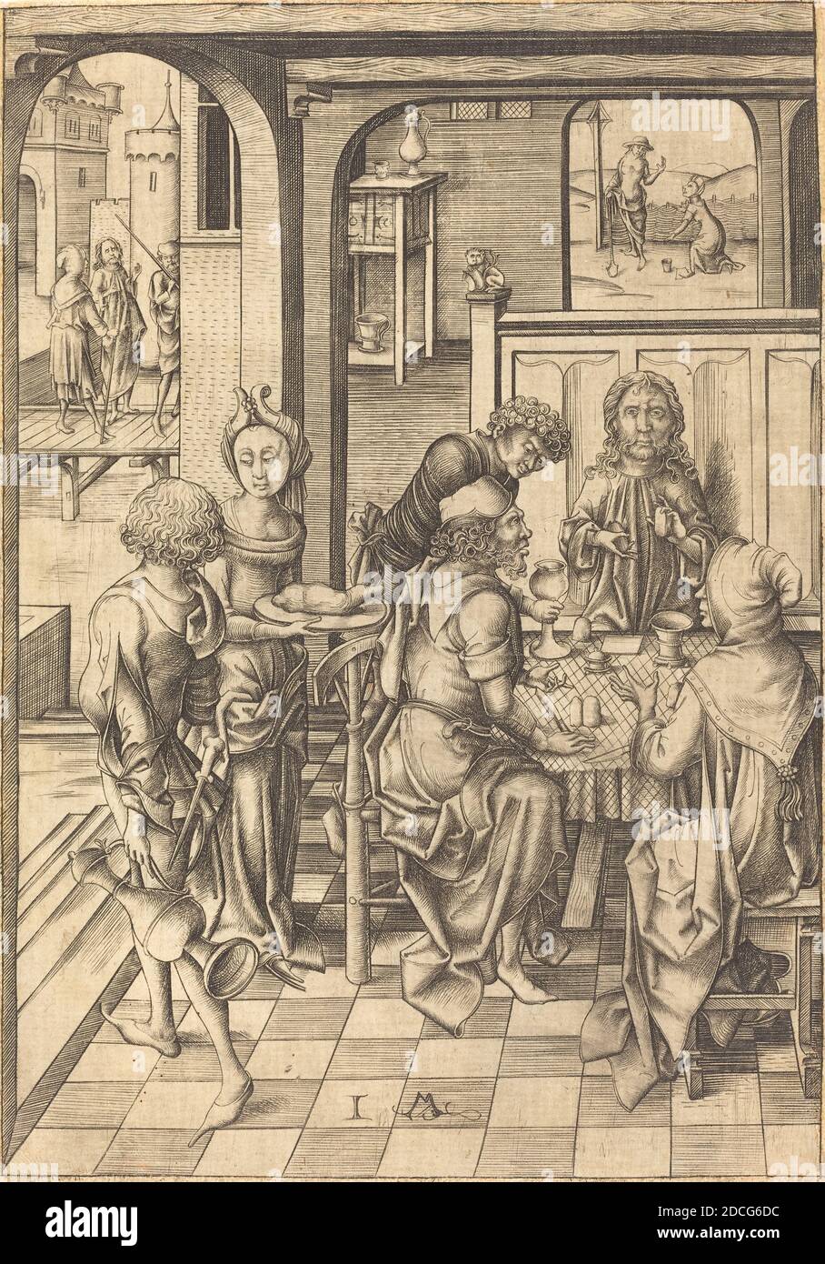 Israhel van Meckenem, (artist), German, c. 1445 - 1503, Christ at Emmaus, Twelve Scenes of the Pasion, (series), c. 1480, engraving Stock Photo